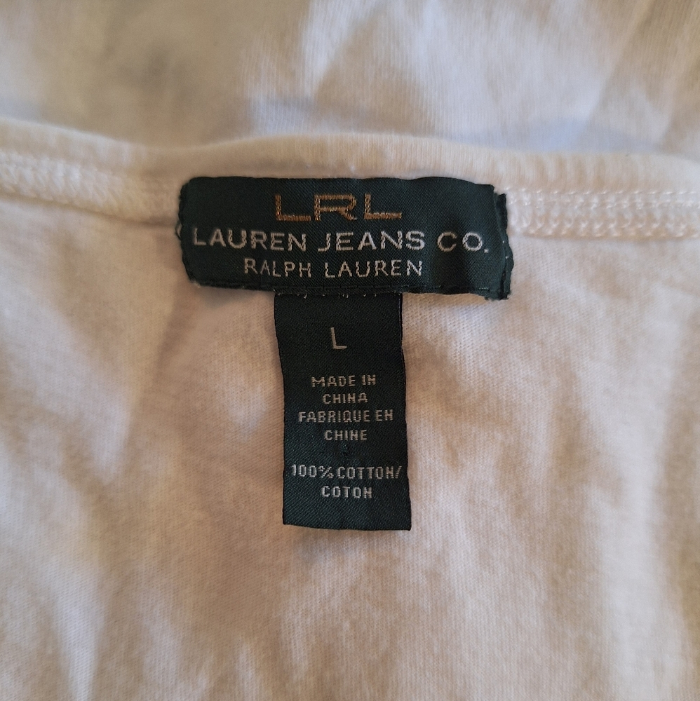 Ralph Lauren White Ruffle Peasant Top Blouse LG *D3 - Picture 5 of 5